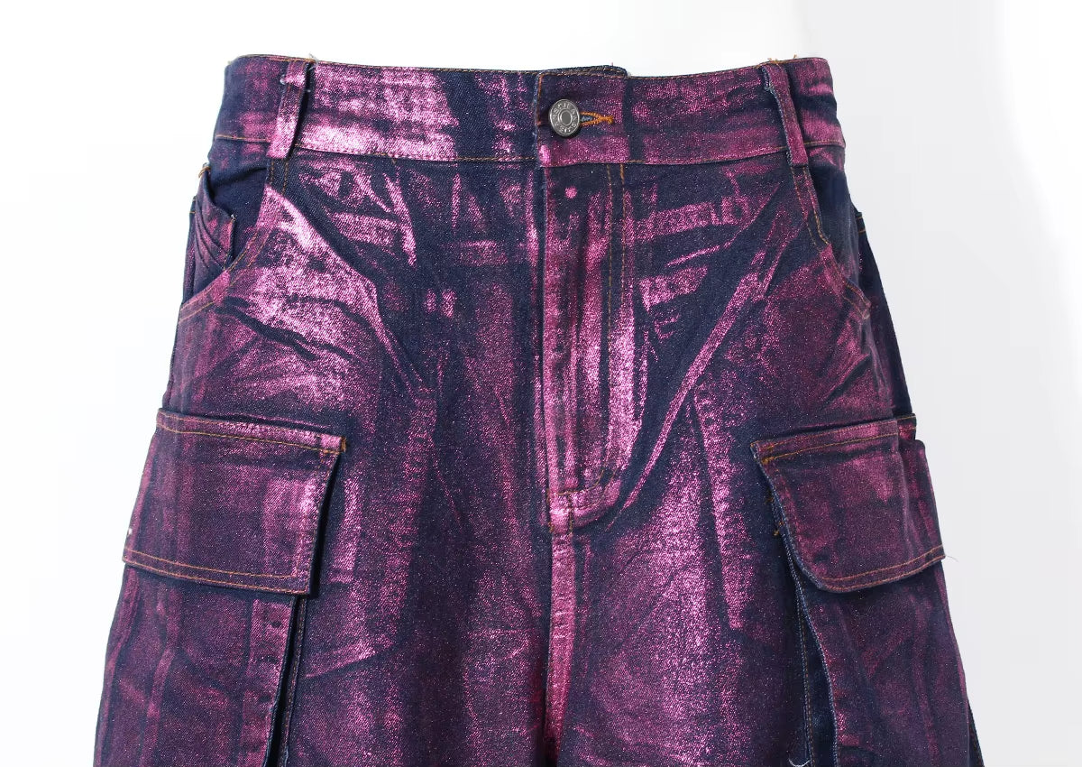 OUDINA Casual Cargo Jeans for Women Wide Leg Purple Jeans Trendy Loose Women'S Jeans