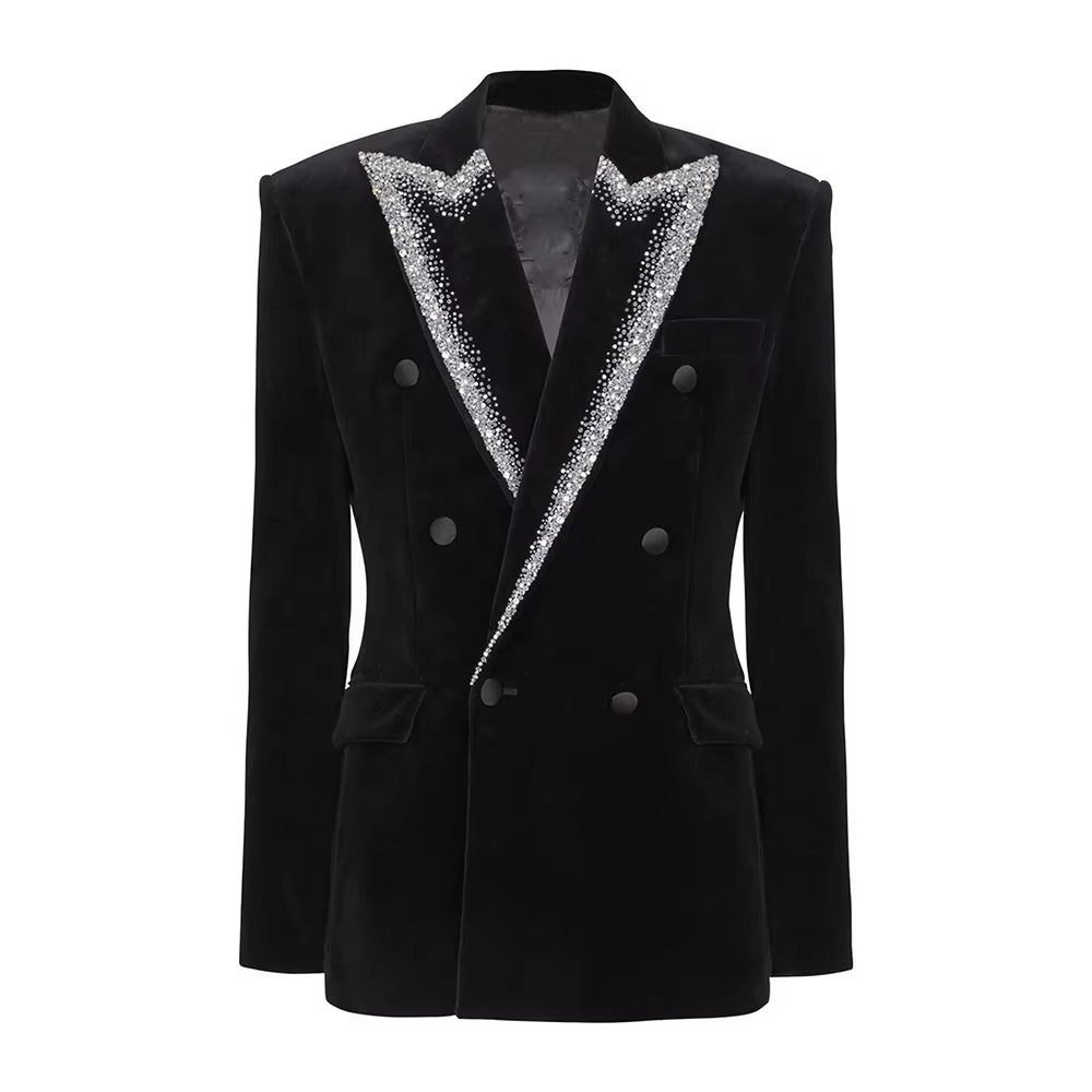 OUDINA Fashion Double-Breasted Diamond V Neck Elegant Women'S Jackets Blazer Formal Ladies Blazer Casual Women'S Suits Blazers
