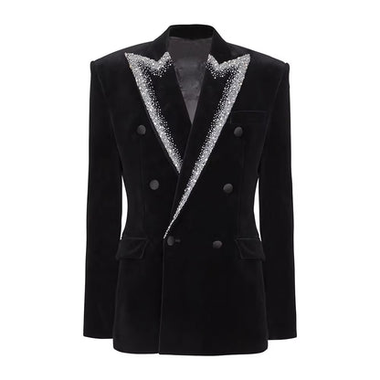OUDINA Fashion Double-Breasted Diamond V Neck Elegant Women'S Jackets Blazer Formal Ladies Blazer Casual Women'S Suits Blazers