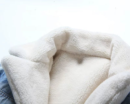 OUDINA Fashion Fleece Denim Patchwork Lamb Wool Thickened Motorcycle Jacket Cotton Ladies Winter Coats Women Fur Coat