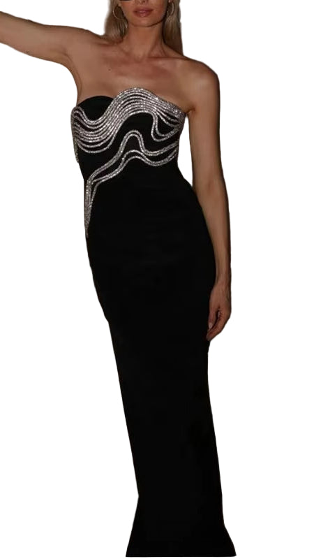 OUDINA Summer New Temperament Rhinestone Goddess Long Dress Evening Gown Elegant Party Women Dresses