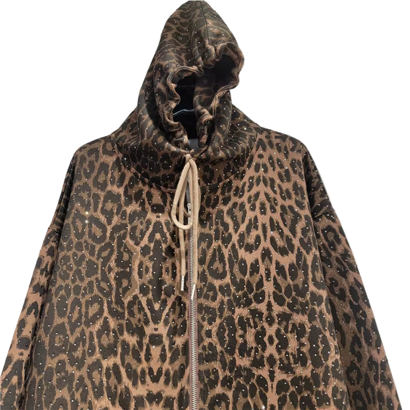 OUDINA Wholesale Women Clothing Casual Print Leopard Top Zipper Sweatshirt Hoodie Pants Sets Two Piece Pants Set