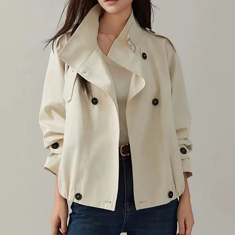 OUDINA Fashion Simple Loose Stand Short Jacket Solid Ladies Jacket Casual Women'S Jackets