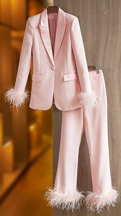 OUDINA Wholesale New Casual Blazer Female Office Wear Pant Suits Two Piece Sets Women Elegant Ladies Suit Set