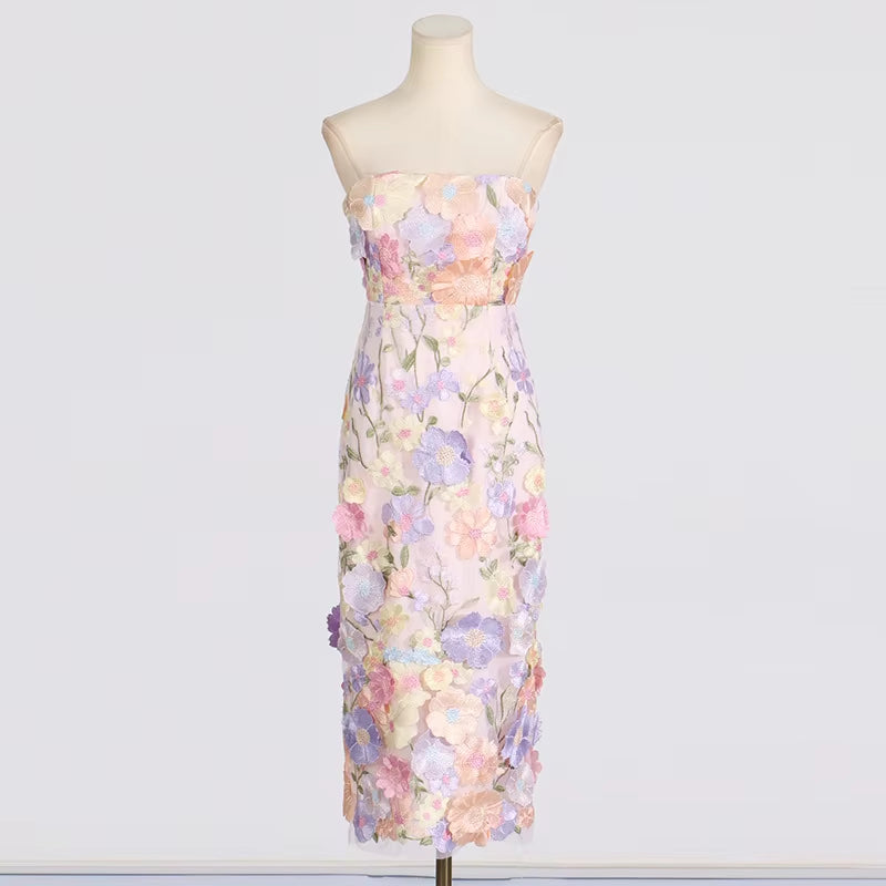 OUDINA New Design Three-Dimensional Flower Embroidery Elegant Dresses Long Party Evening Casual Dress for Ladies