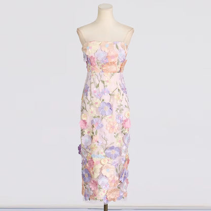 OUDINA New Design Three-Dimensional Flower Embroidery Elegant Dresses Long Party Evening Casual Dress for Ladies