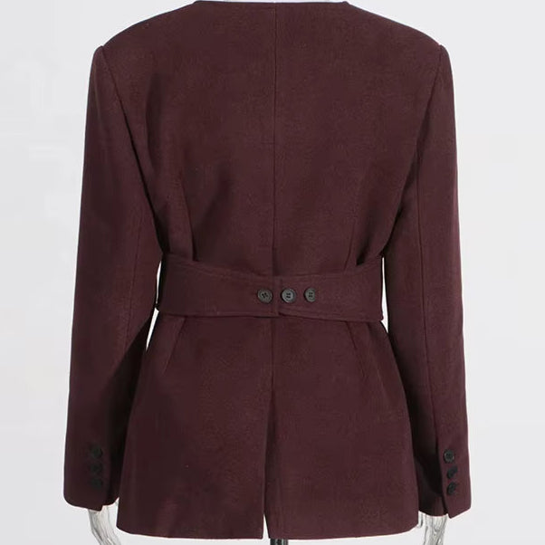 OUDINA Fashion Stitching Sashes High Waist Wide Leg Pants Solid Ladies Suits Women Two Piece Set Women'S Suits