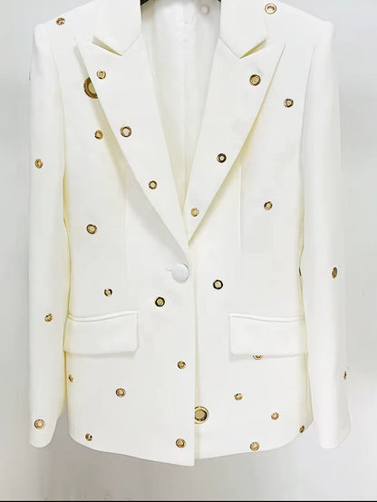 OUDINA Fashionable Elegant Simple Two Piece Suit for Women Beads Women'S Blazers Suits Casual Women Suits