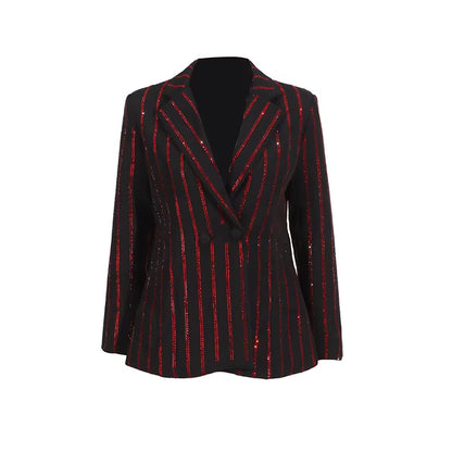 OUDINA New Spot Fashion Double Breasted Casual Blazers Graphic Jacquard Jackets Woman Blazer Jacket