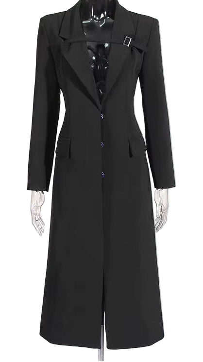 OUDINA New Style Slimming Long Suit for Women Windbreaker Temperament Buttoned Design Women'S Suits & Blazers