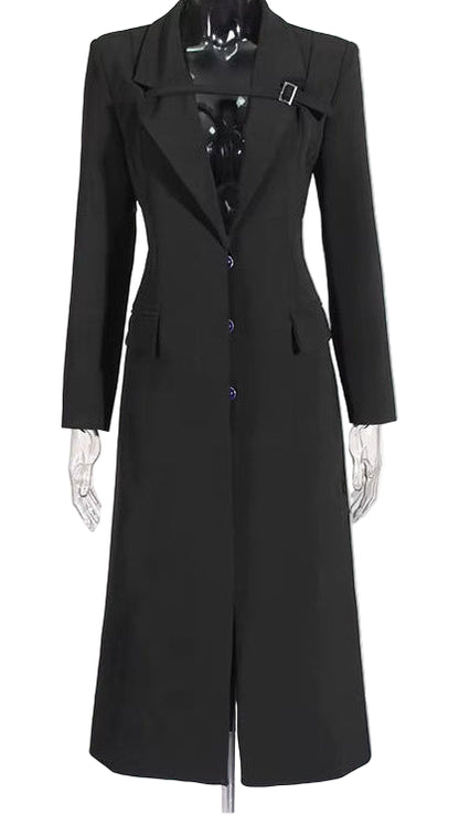 OUDINA New Style Slimming Long Suit for Women Windbreaker Temperament Buttoned Design Women'S Suits & Blazers