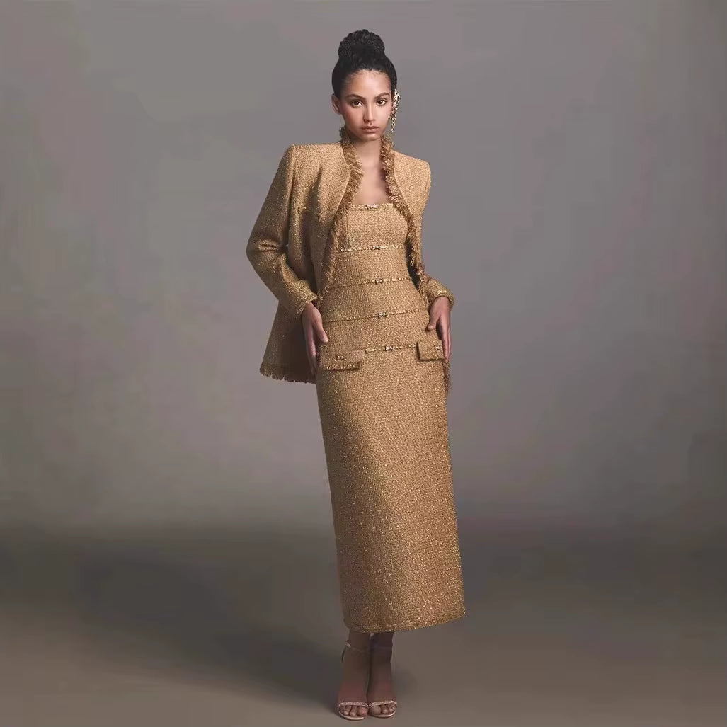 OUDINA New Arrival Top Fashionable Textured Double Breasted Luxury Jacket Blazers Women Tweed Blazer