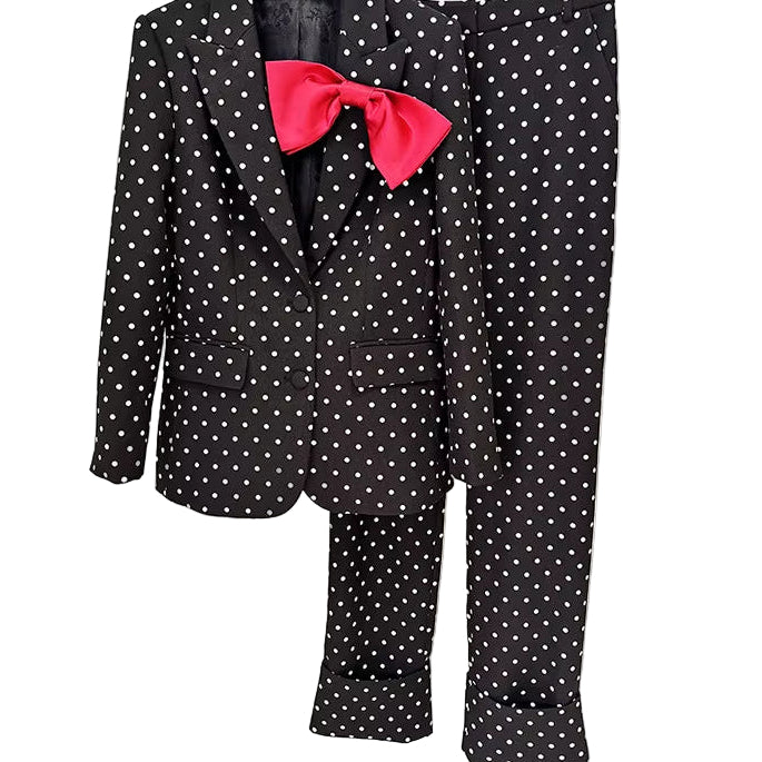 OUDINA Fast Shipping Elegant Bow Decoration Polka Dot Jacket Trousers Pants Blazers Two Piece Set Women'S Suits