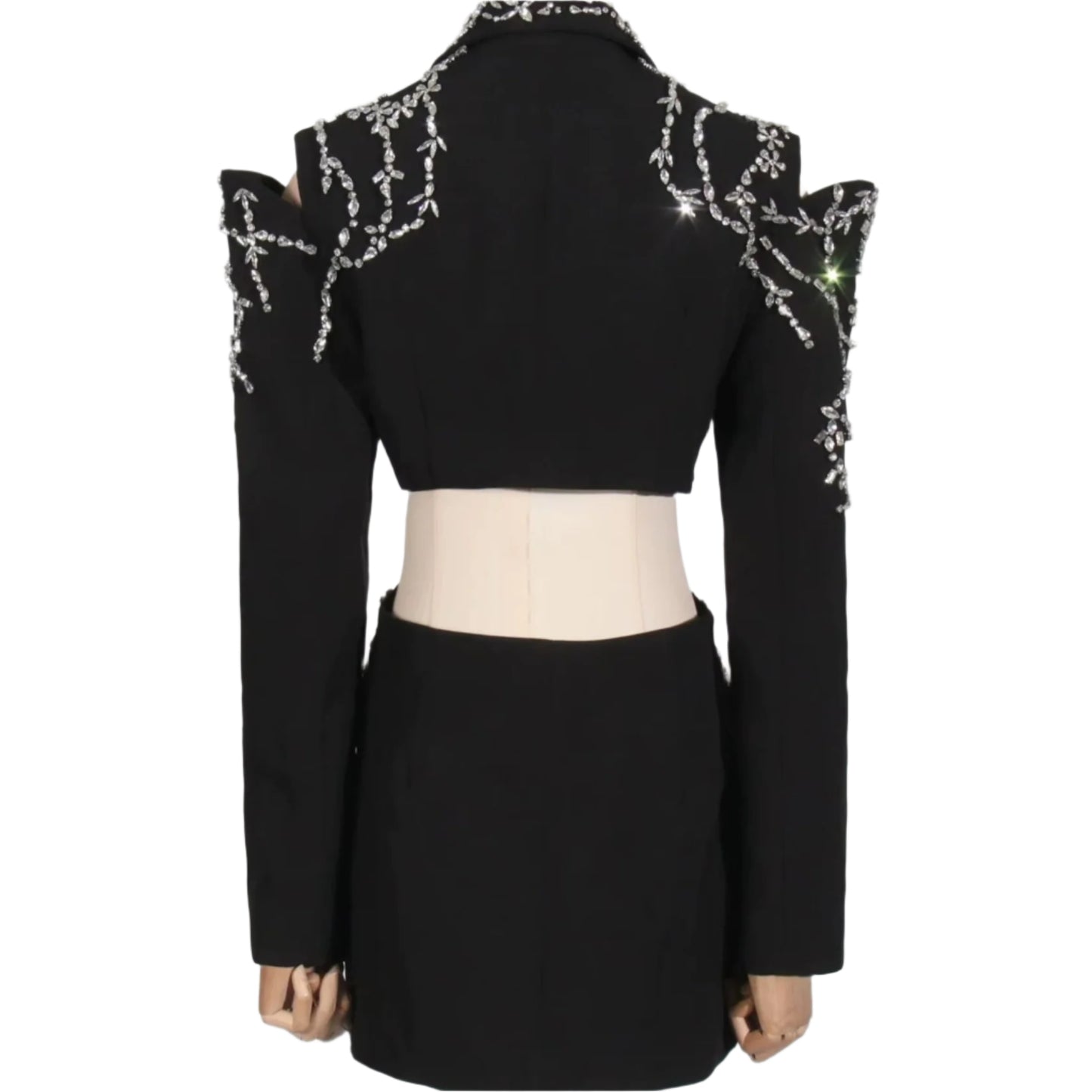 OUDINA Fashionable Hollow Exposed Waist Women'S Blazer Jacket Elegant Blazer for Women Diamond Women'S Blazer