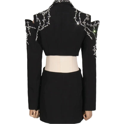 OUDINA Fashionable Hollow Exposed Waist Women'S Blazer Jacket Elegant Blazer for Women Diamond Women'S Blazer
