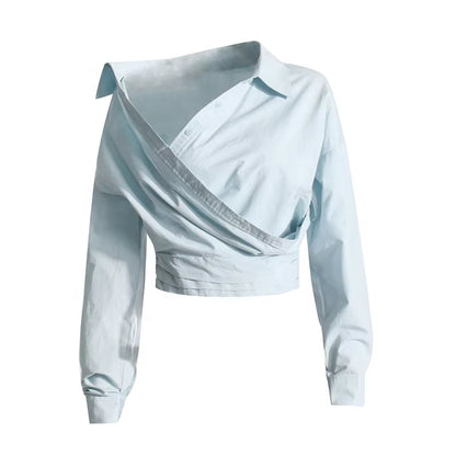 OUDINA New Fashion Irregular Simple Shirt Cross Strapless Design Long-Sleeved Crop Top Women'S Shirts