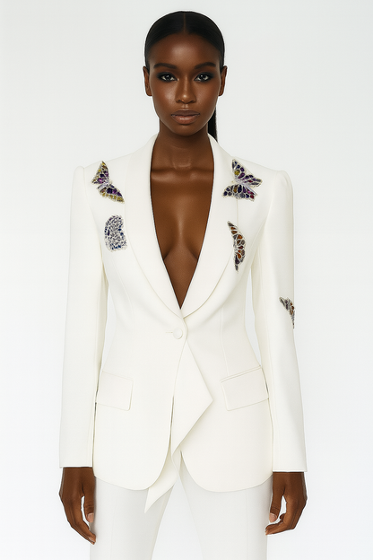 Elegant Nocturne d’Or Two-Piece Suit with Butterfly Sequin Accents