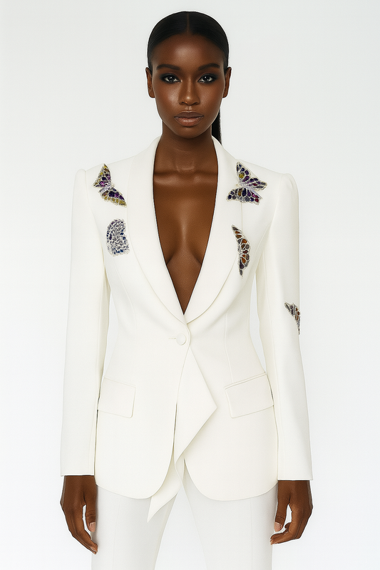 Elegant Nocturne d’Or Two-Piece Suit with Butterfly Sequin Accents