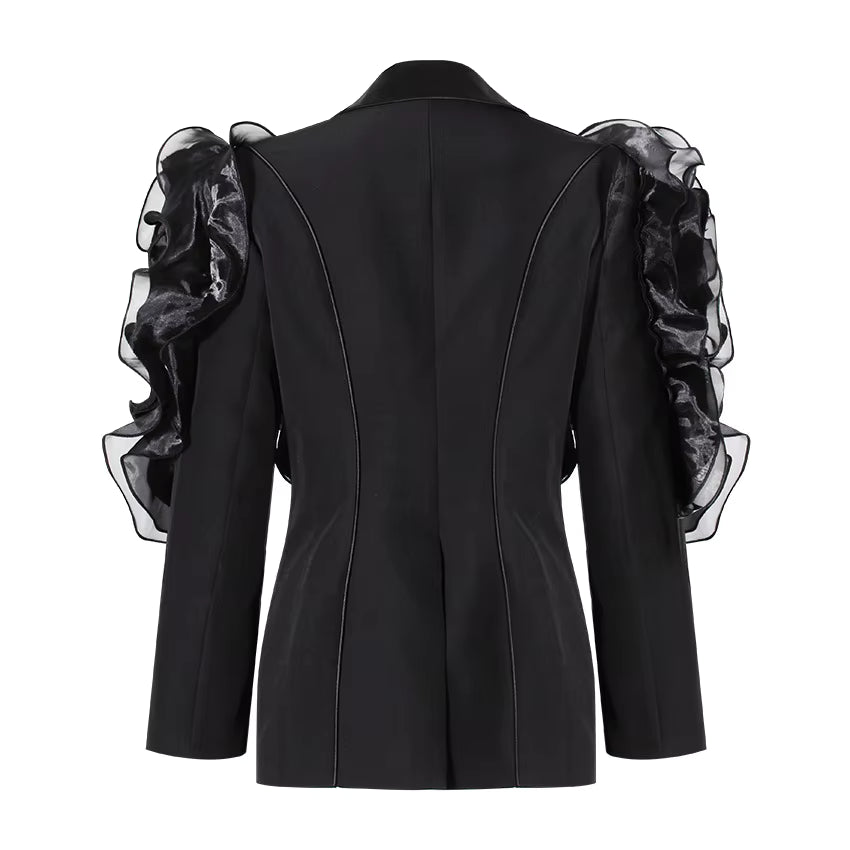 Midnight Bloom Ruffles Blazer - Elevate Your Style with Elegance