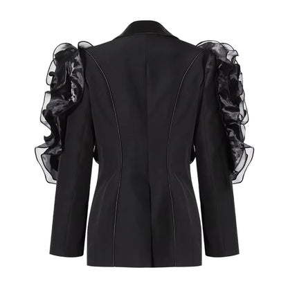 Midnight Bloom Ruffles Blazer - Elevate Your Style with Elegance