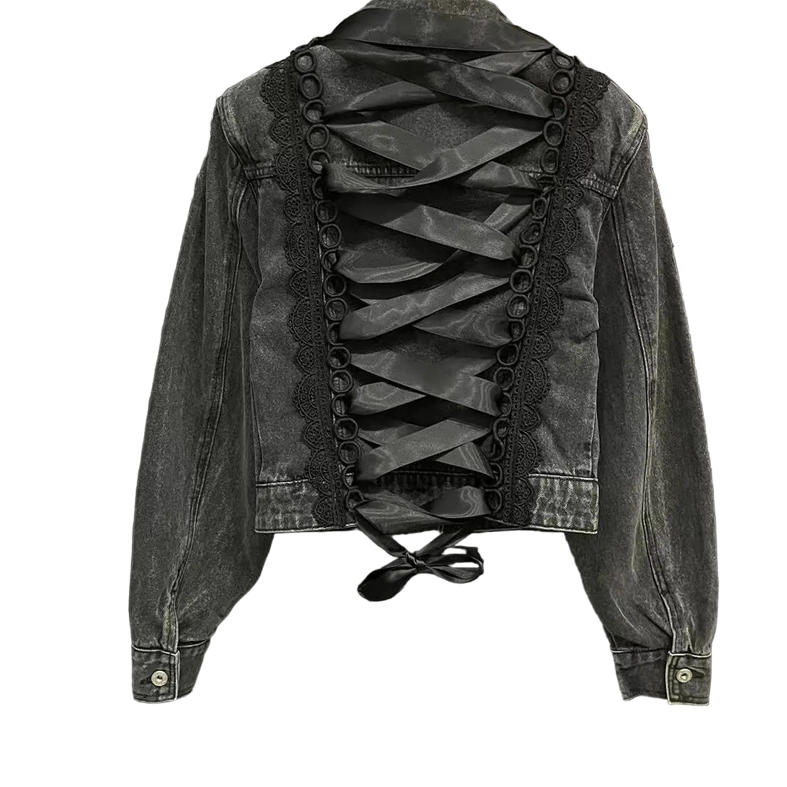  Lace Bow Mini Denim Jacket Skirt Set