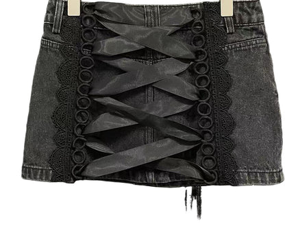 Chic Lace Bow Mini Denim Jacket and Skirt Set for Effortless Style