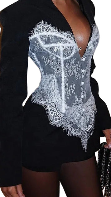 Elevate Your Wardrobe with the OUDINA Elegant Lace Stitching Blazer for Women - Perfect for Any Occasion