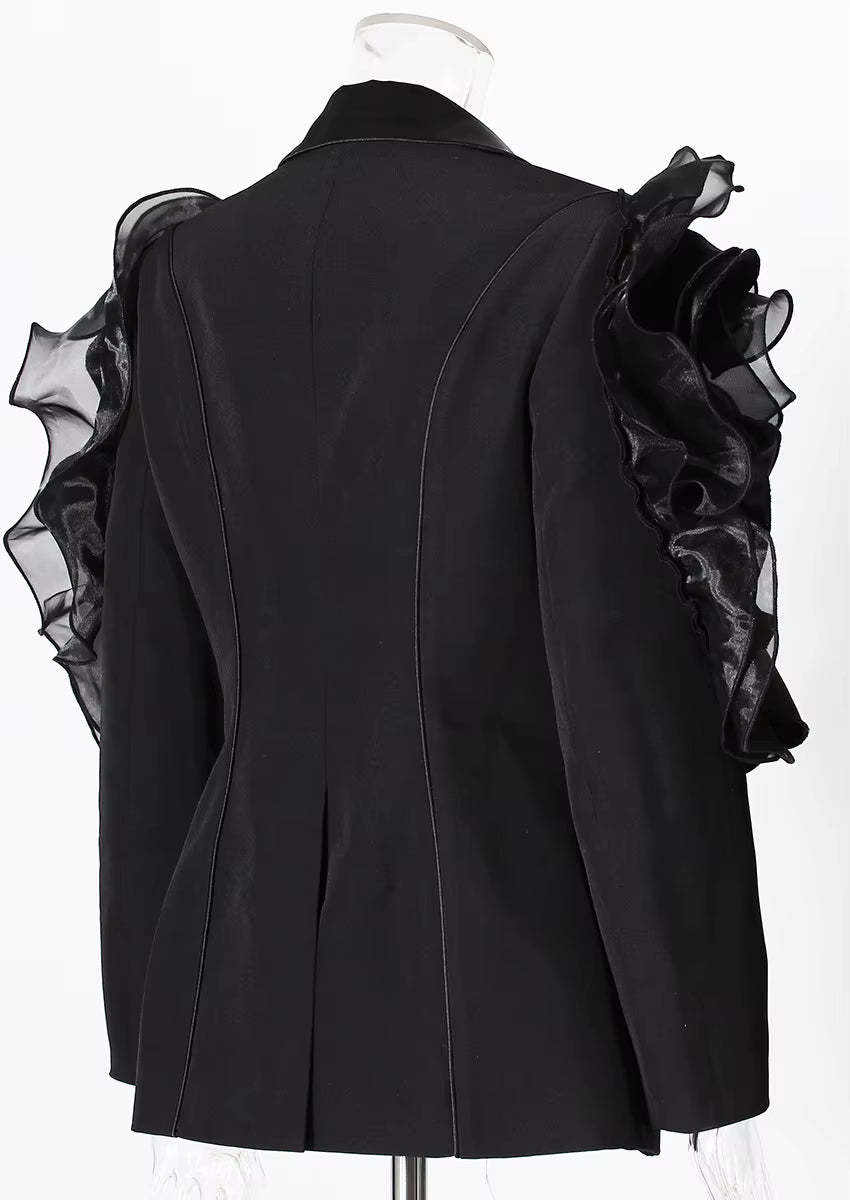 Midnight Bloom Ruffles Blazer - Elevate Your Style with Elegance