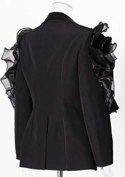 Midnight Bloom Ruffles Blazer - Elevate Your Style with Elegance