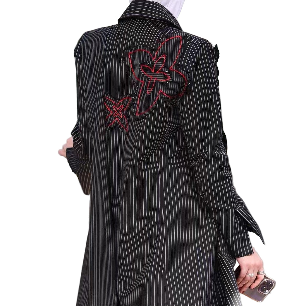Elevate Your Wardrobe with the Pinstripe Embroidered Longline Coat