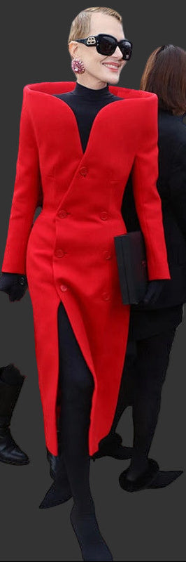 Dare to Dazzle in the Avant-Garde Red Structured Shoulder Coat Dress