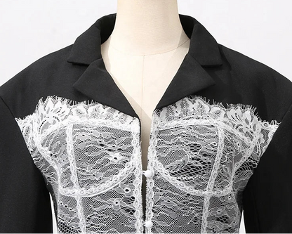 Elevate Your Wardrobe with the OUDINA Elegant Lace Stitching Blazer for Women - Perfect for Any Occasion