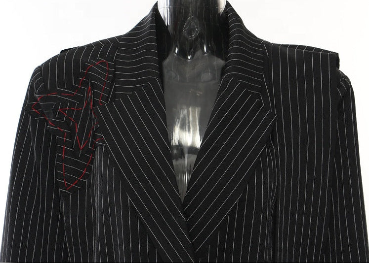 Elevate Your Wardrobe with the Pinstripe Embroidered Longline Coat