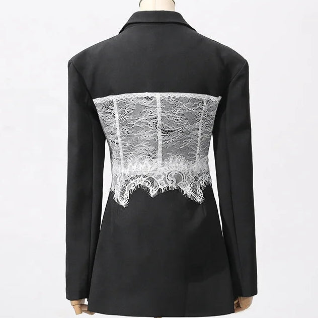 Elevate Your Wardrobe with the OUDINA Elegant Lace Stitching Blazer for Women - Perfect for Any Occasion