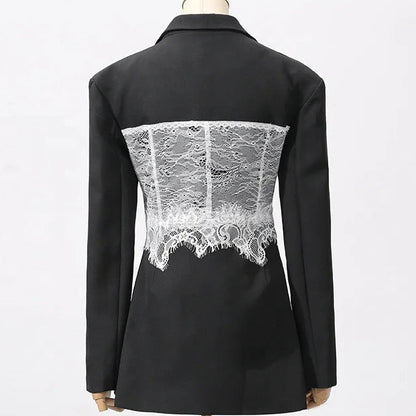 Elevate Your Wardrobe with the OUDINA Elegant Lace Stitching Blazer for Women - Perfect for Any Occasion