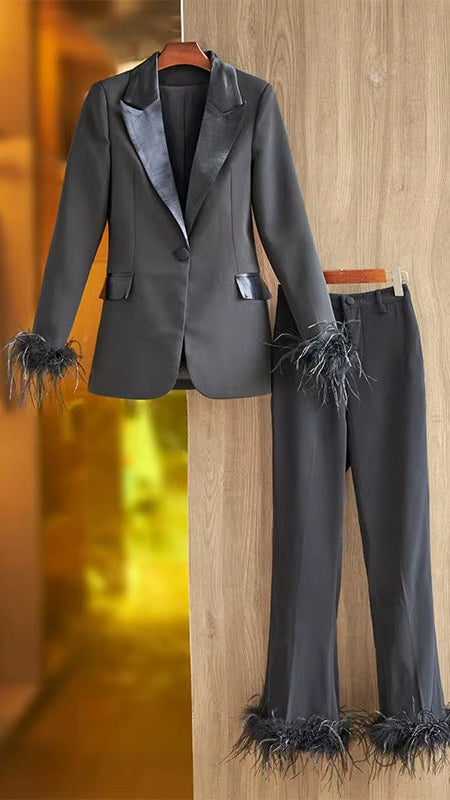 OUDINA Wholesale New Casual Blazer Female Office Wear Pant Suits Two Piece Sets Women Elegant Ladies Suit Set