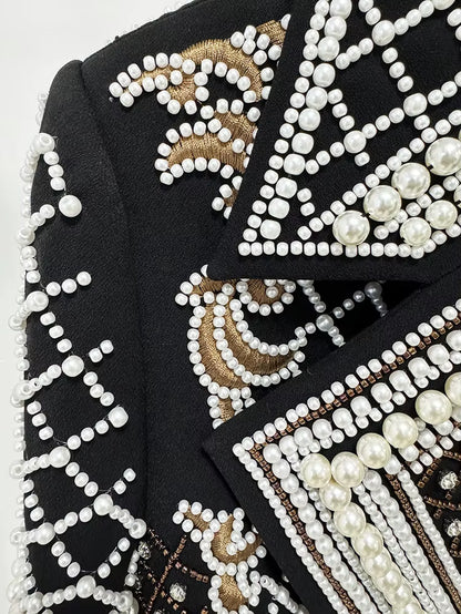 OUDINA New Fashion Vintage Embroidery Beading Diamond Women'S Suit Jackets Autumn Casual Ladies Blazer