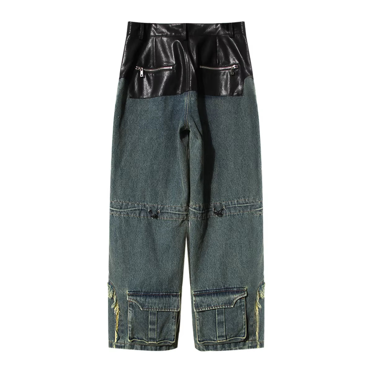 Motorcycle Vintage PU Leather Baggy  Denim Trousers  