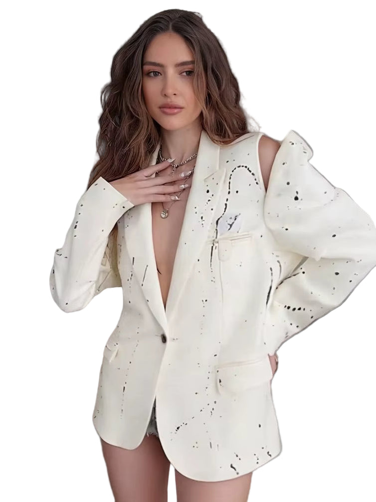 OUDINA Luxury High-End Irregular Personality Hollow Print Casual Loose Jacket Mujer Blazers Ladies Women'S Blazer