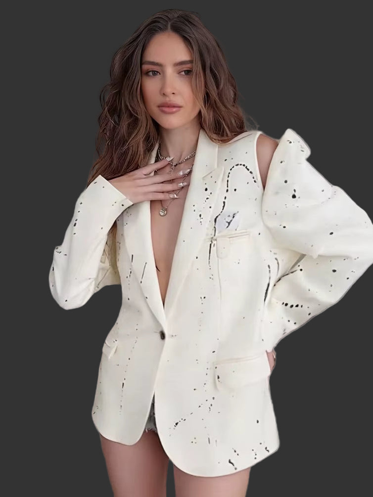 OUDINA Luxury High-End Irregular Personality Hollow Print Casual Loose Jacket Mujer Blazers Ladies Women'S Blazer