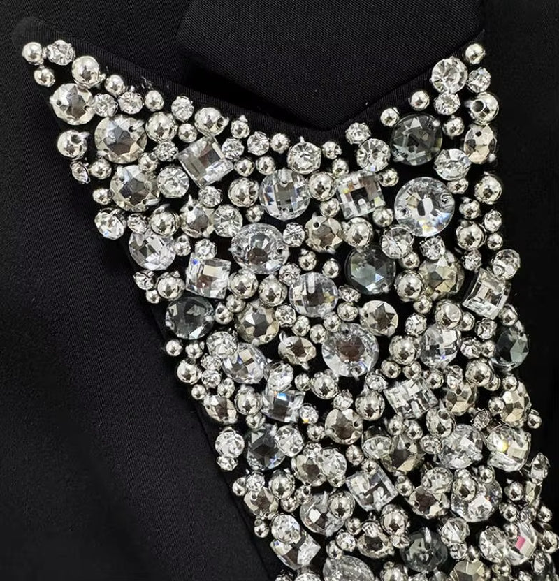 Heavy Industry Beads Blazer Coat Diamond-Embedded Slim-Fit Suit Jacket