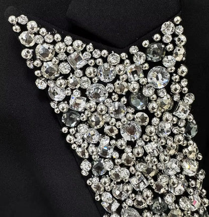 Heavy Industry Beads Blazer Coat Diamond-Embedded Slim-Fit Suit Jacket