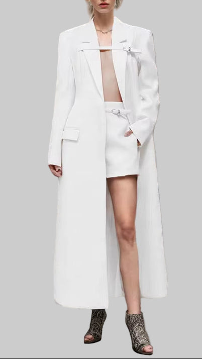 OUDINA New Style Slimming Long Suit for Women Windbreaker Temperament Buttoned Design Women'S Suits & Blazers