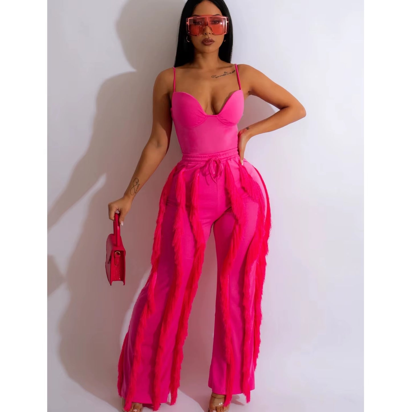  Tassel Bodysuits Two Piece Pants Sets 