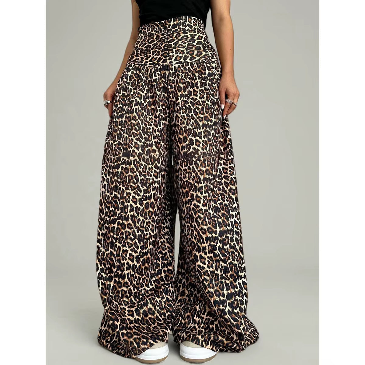 OUDINA Street Loose Large Pocket Zipper Elastic Waist Oversized Trousers Casual Cargo Pants Women