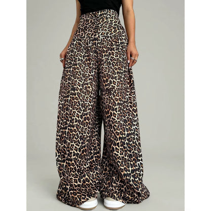 OUDINA Street Loose Large Pocket Zipper Elastic Waist Oversized Trousers Casual Cargo Pants Women