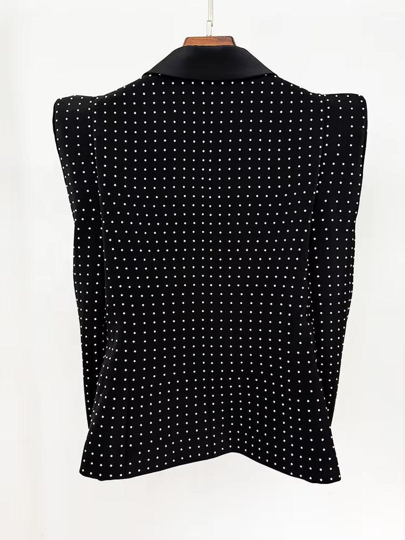 OUDINA Fashion Luxury Style Elegant Blazer Lapel Waist Slim Diamond Rhinestones Suit Jacket Blazers for Ladies