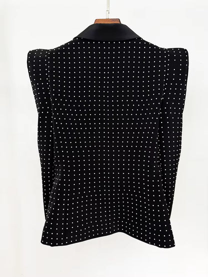 OUDINA Fashion Luxury Style Elegant Blazer Lapel Waist Slim Diamond Rhinestones Suit Jacket Blazers for Ladies
