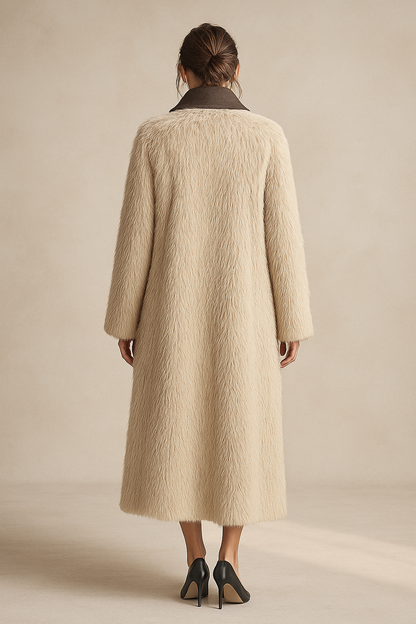 Faux Fur Longline Coat with Contrast Lapel