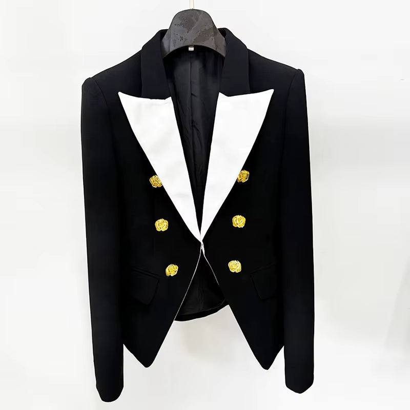 OUDINA New Contrast Color Rose Button Elegant Casual Mini Skirts Two Piece Sets Blazer Jacket Blazers Ladies Women